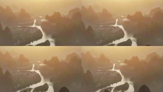 中国桂林山水喀斯特风光航拍高清在线视频素材下载