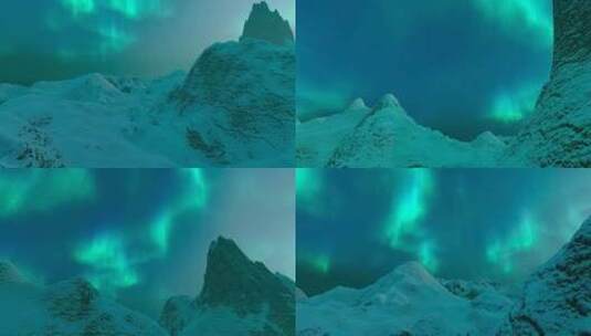 雪山上的北极光高清在线视频素材下载