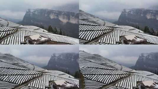 大自然寒潮冬天下雪的村庄田野航拍风景高清在线视频素材下载