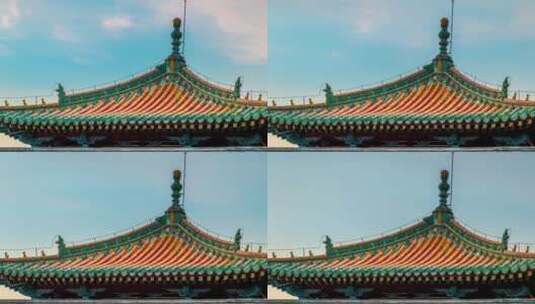 中国沈阳故宫古代宫殿房顶屋檐特写高清在线视频素材下载