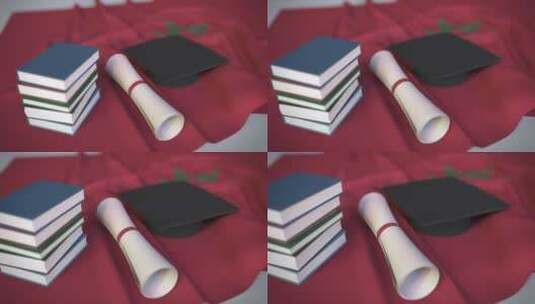 摩洛哥国旗毕业帽和文凭高清在线视频素材下载