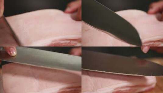 厨师刀切高档五花肉高清在线视频素材下载