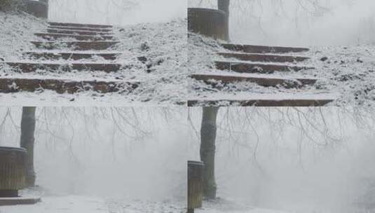 追踪雪地林中的台阶高清在线视频素材下载