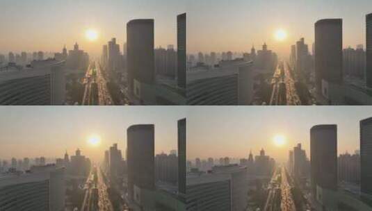 上海浦东世纪大道清晨航拍高清在线视频素材下载