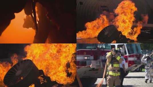 消防员使用相机拍摄火宅现场高清在线视频素材下载