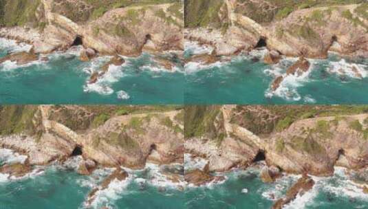 航拍 大海 海浪 拍打 礁石高清在线视频素材下载