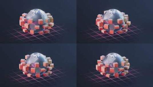 物流包装箱与地球 3D渲染高清在线视频素材下载