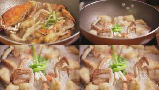 【镜头合集】厨师炒制豆腐烧螃蟹高清在线视频素材下载