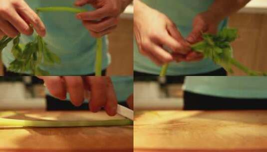 【镜头合集】摘芹菜择菜去芹菜纤维处理高清在线视频素材下载