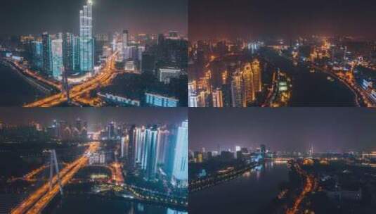 4k超高清月湖桥越秀汉江长江大桥夜景航拍高清在线视频素材下载