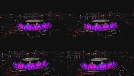 4k航拍杭州滨江奥林匹克体育中心夜景高清在线视频素材下载