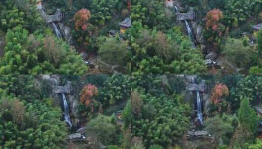 天台山石梁飞瀑瀑布水流航拍高清在线视频素材下载