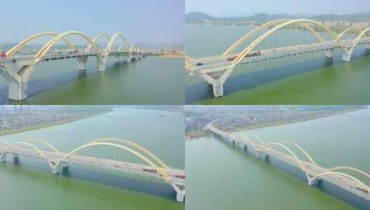 航拍河流上的大桥高清在线视频素材下载