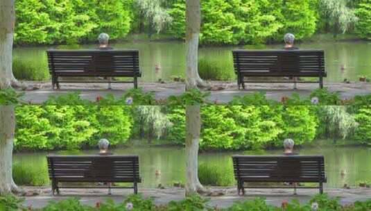 老年人在公园座椅上休息4K视频素材高清在线视频素材下载