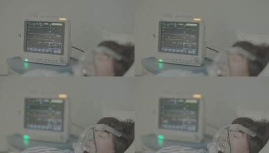 呼吸机监护仪心跳消失抢救室病人变焦高清在线视频素材下载