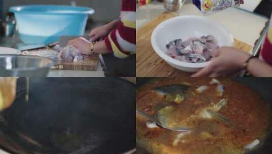【4k原创】女人厨房制作水煮鱼片美食高清在线视频素材下载