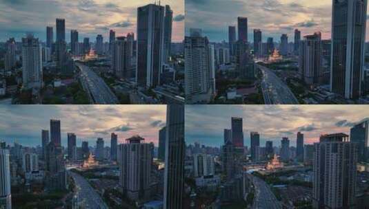 上海延安高架城市天际线夜景航拍高清在线视频素材下载