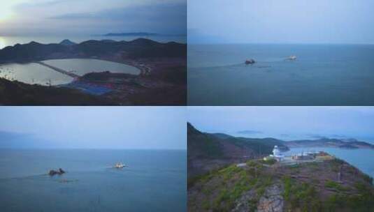 王家九岛 渔船 码头 黑白奇石 渔村高清在线视频素材下载