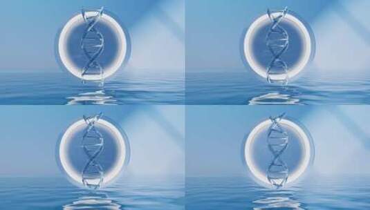 水面上的DNA结构3D渲染高清在线视频素材下载