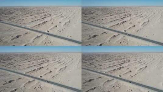 G315国道穿过青海塔里木盆地无际的戈壁沙漠高清在线视频素材下载