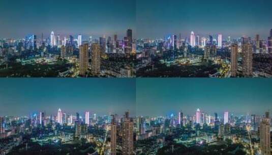 武汉城市建筑高楼大厦夜景霓虹灯延时航拍高清在线视频素材下载