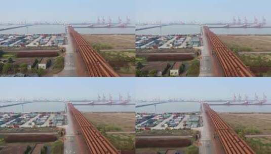 航拍上海工业园区矿产码头高清在线视频素材下载