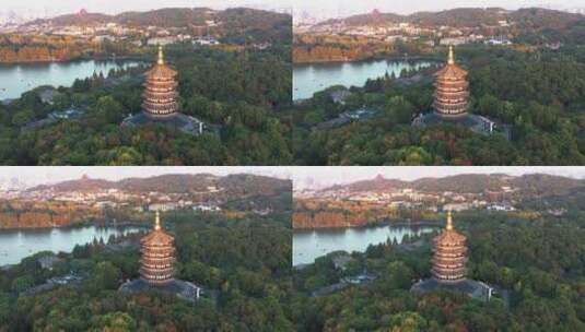 浙江杭州西湖雷峰塔航拍高清在线视频素材下载