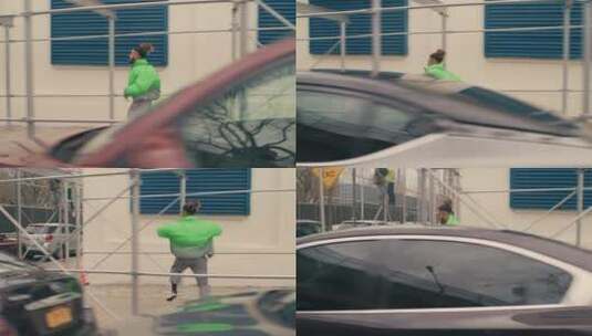 男人在城市街道上奔跑高清在线视频素材下载