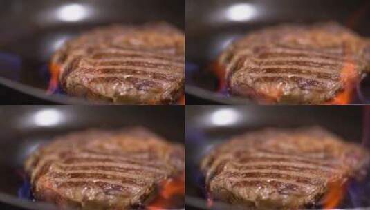烈火炙烤牛排特写镜头高清在线视频素材下载