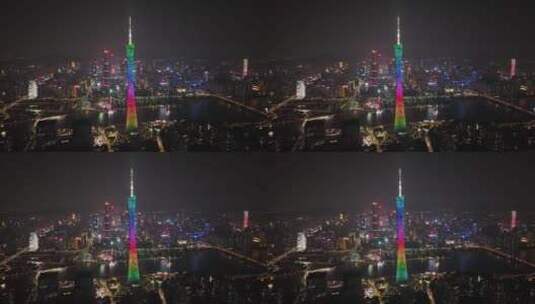 广州塔广州地标城市夜景航拍高清在线视频素材下载