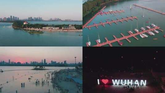 武汉东湖沙滩大气唯美夏日风光航拍视频素材高清在线视频素材下载