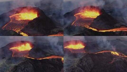 火山岩浆喷发航拍高清在线视频素材下载