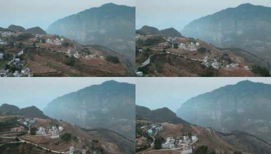 中国西南悬崖山坡上的村庄高清在线视频素材下载