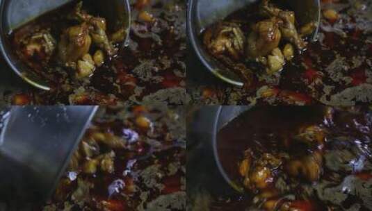 卤牛蛙干锅入味麻辣泡椒聚餐美味高清在线视频素材下载