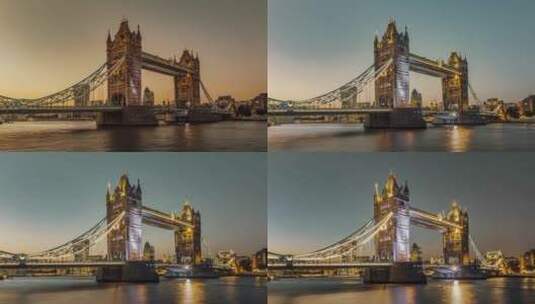 英国伦敦塔桥日转夜延时高清在线视频素材下载
