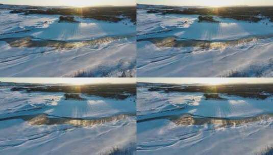 航拍湿地雪景不冻河 薄雾高清在线视频素材下载