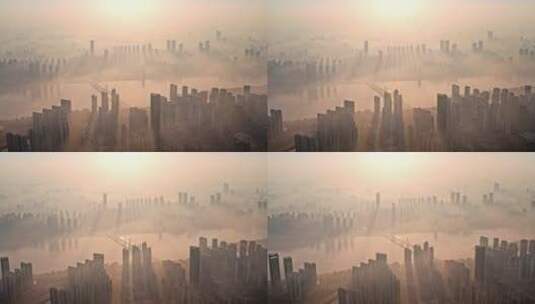 长沙城市日出天际线朝霞薄雾高清在线视频素材下载