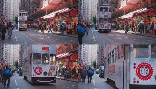 香港北角春秧街的叮叮车高清在线视频素材下载