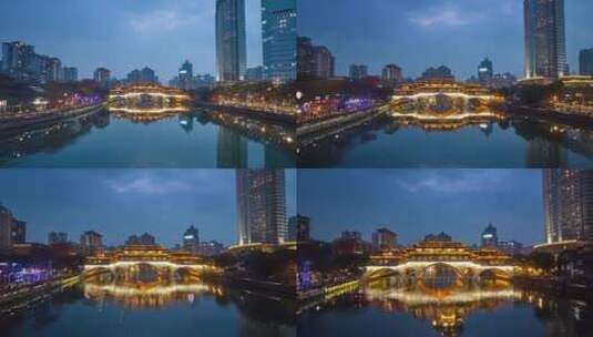 成都九眼桥廊桥夜景延时高清在线视频素材下载