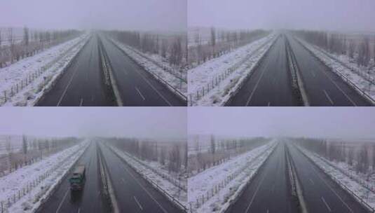 顶风冒雪高速公路货运卡车高清在线视频素材下载