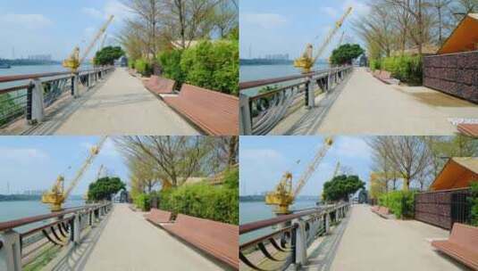 江边滨江公园长椅 时尚休闲小路高清在线视频素材下载