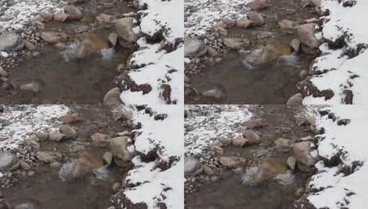 冰雪融化山间溪流高清在线视频素材下载