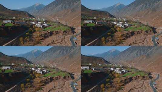 西藏旅游风光318国道清晨稻田民居高清在线视频素材下载