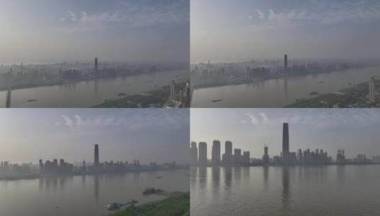 武汉长江清晨航拍高清在线视频素材下载