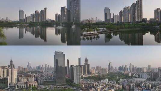 武汉北湖商圈夜景航拍高清在线视频素材下载