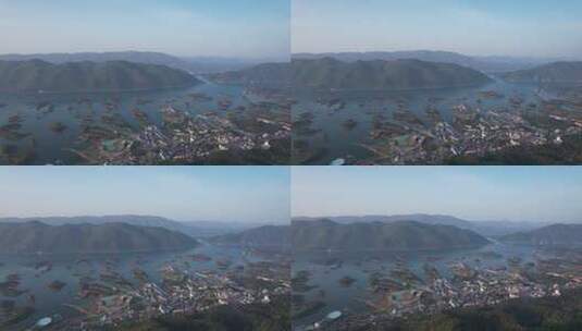 4K仙岛湖山峰湖泊全景航拍视频高清在线视频素材下载