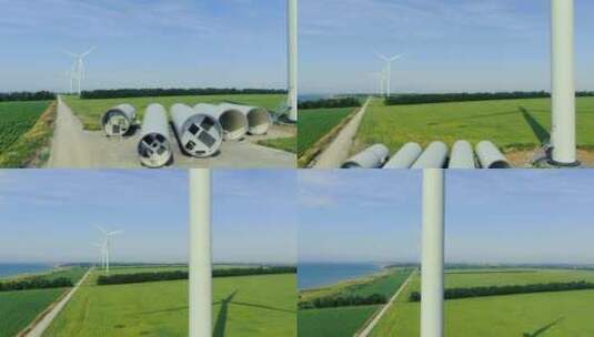 航拍海边草地上的风电场高清在线视频素材下载