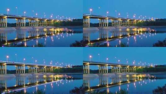 4k大桥灯光湖水倒影一色夜景美景视频素材高清在线视频素材下载
