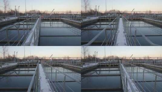 净化站有水和桥梁的水库高清在线视频素材下载