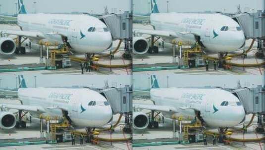 国泰航空飞机停在机场高清在线视频素材下载